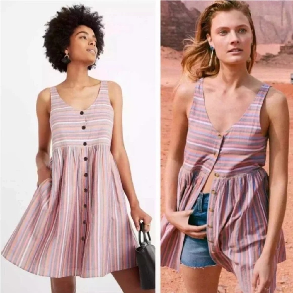 MADEWELL Scoopneck Tank Dress Mulled Wine Smith Stripe Comfy Empire WaistM VEUC